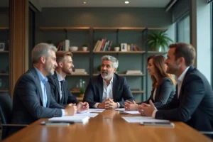 Groupe divers d'adultes en réunion de travail