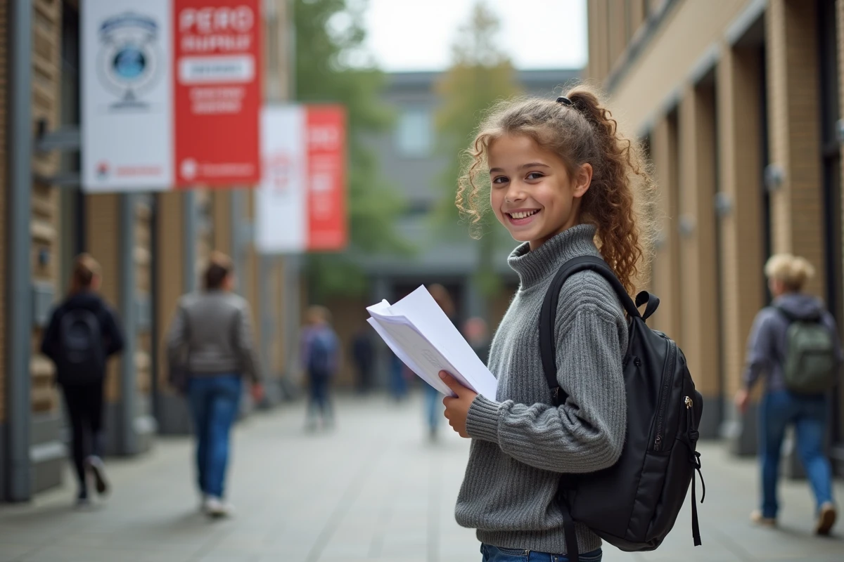 Fille de 16 ans souriante devant centre de formation