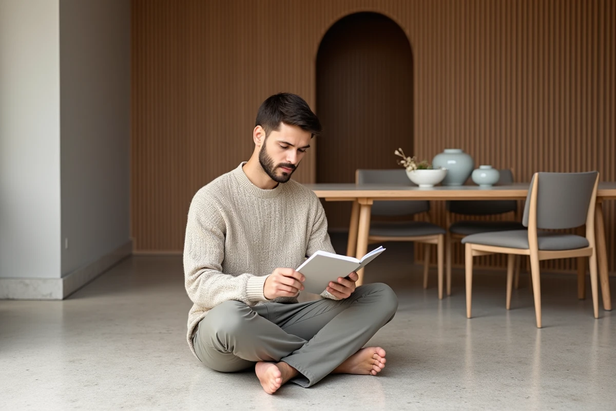 Jeune homme regardant des échantillons de couleurs