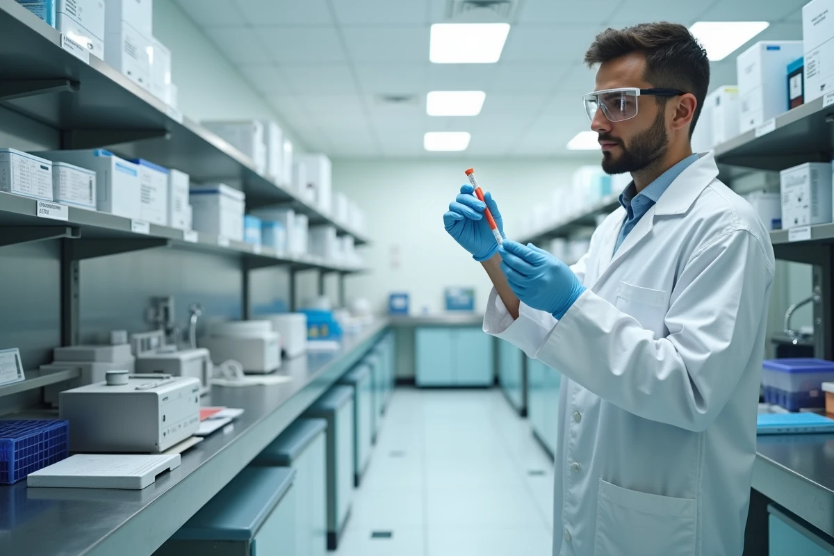 Ein Laboranalytiker untersucht Proben in einer professionellen klinischen Umgebung